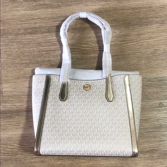 New Michael Kors White and Gold Tote Bag - Picture 1 of 10